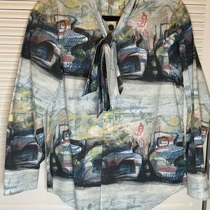 Burberry Womens Bunched Print Bow Tie Blouse